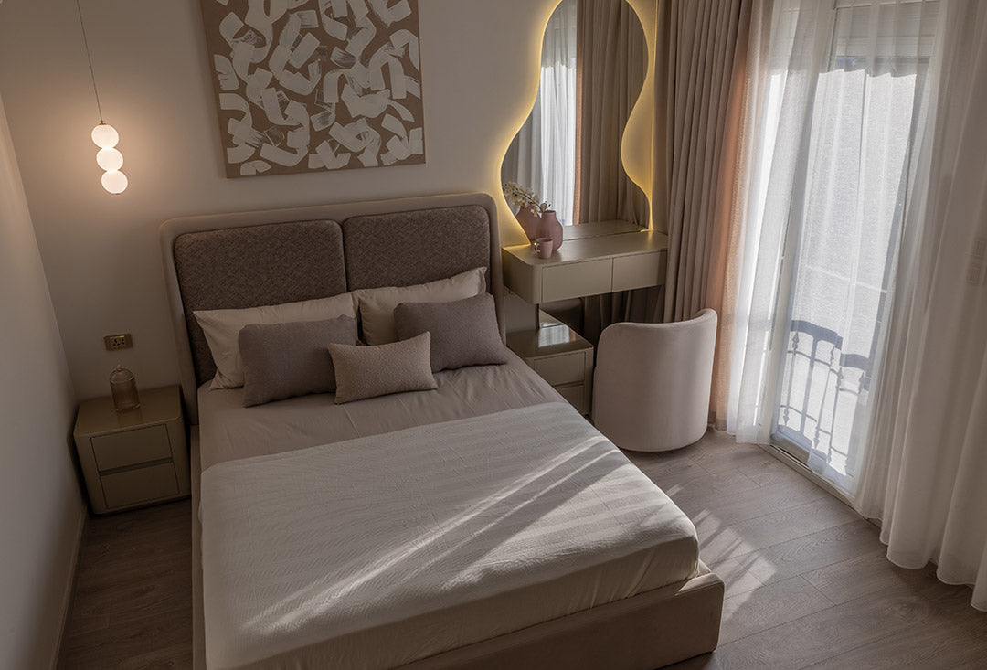 Beige Modern Velvet Bed