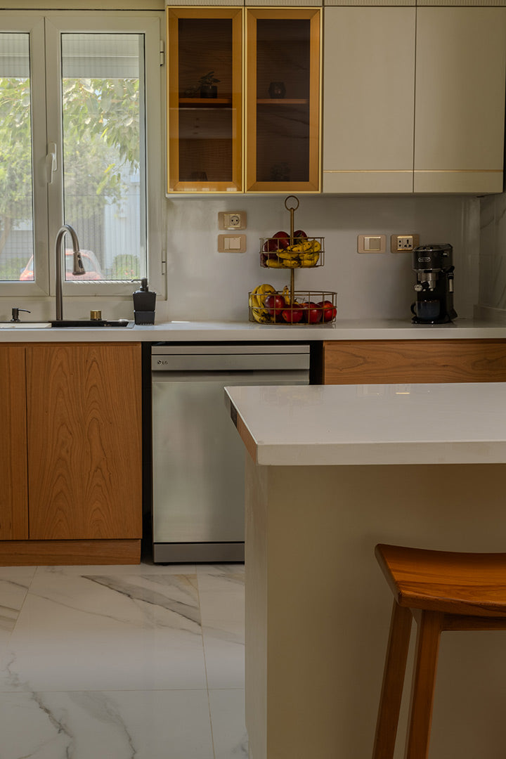 Modern White and Brown Natural Wood Kitchen