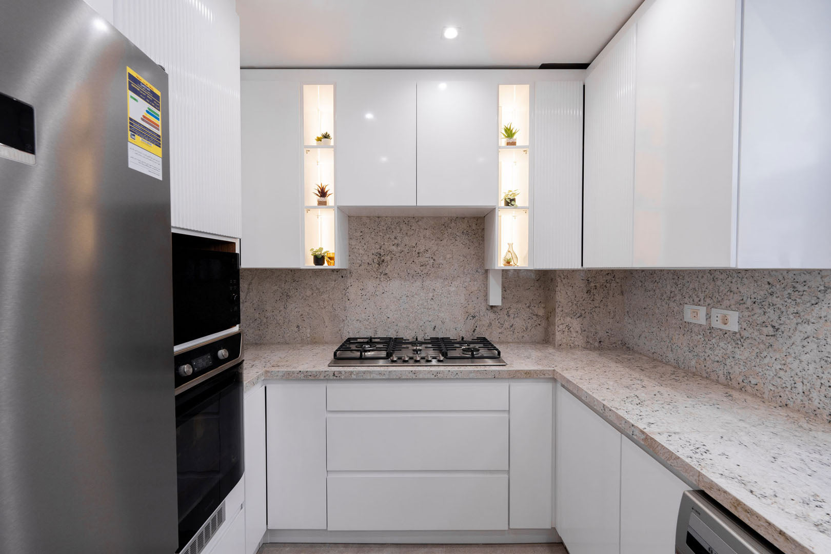 American White Kitchen with Wooden Doors