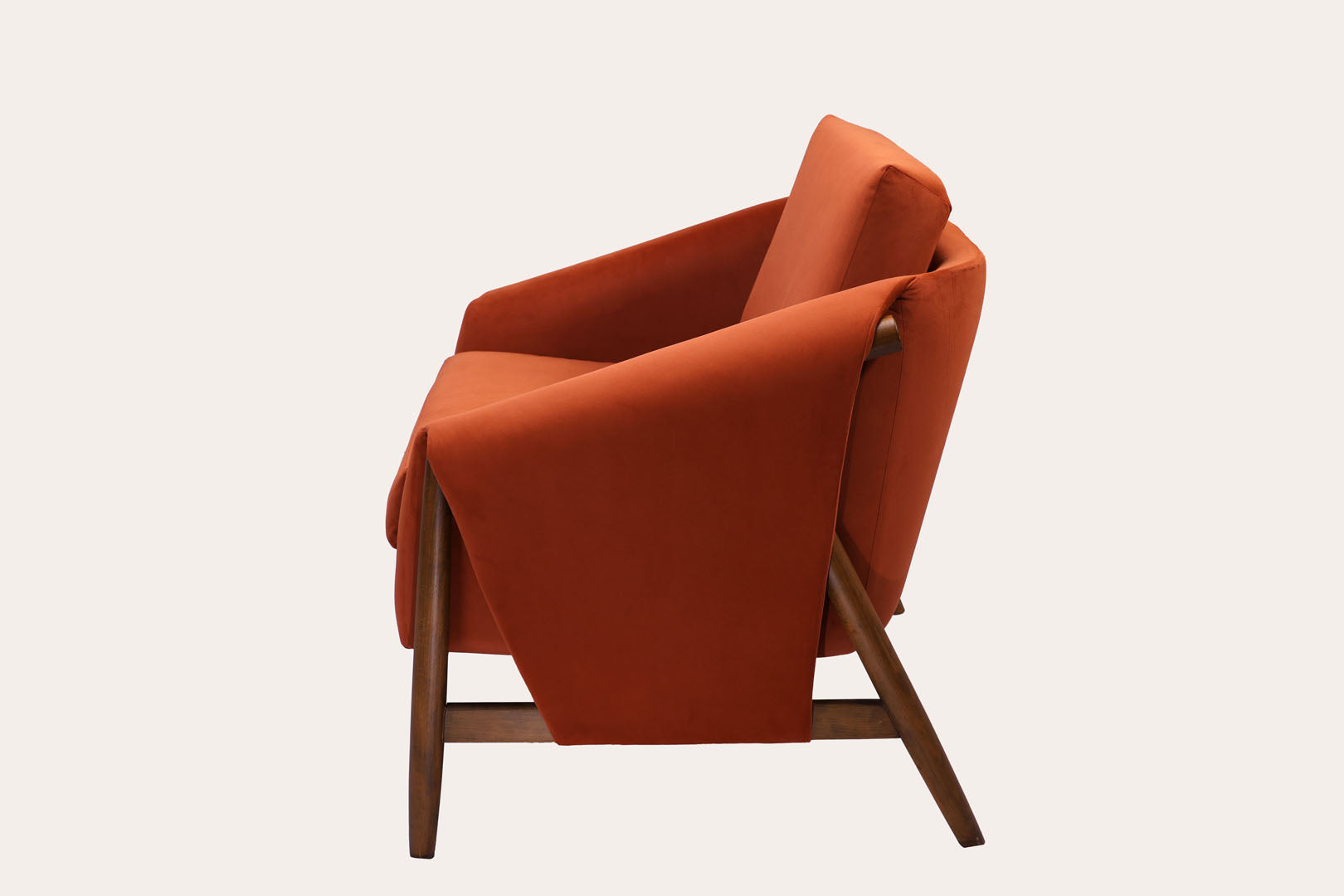 Brown Velvet Wooden Chair with Padded Arms