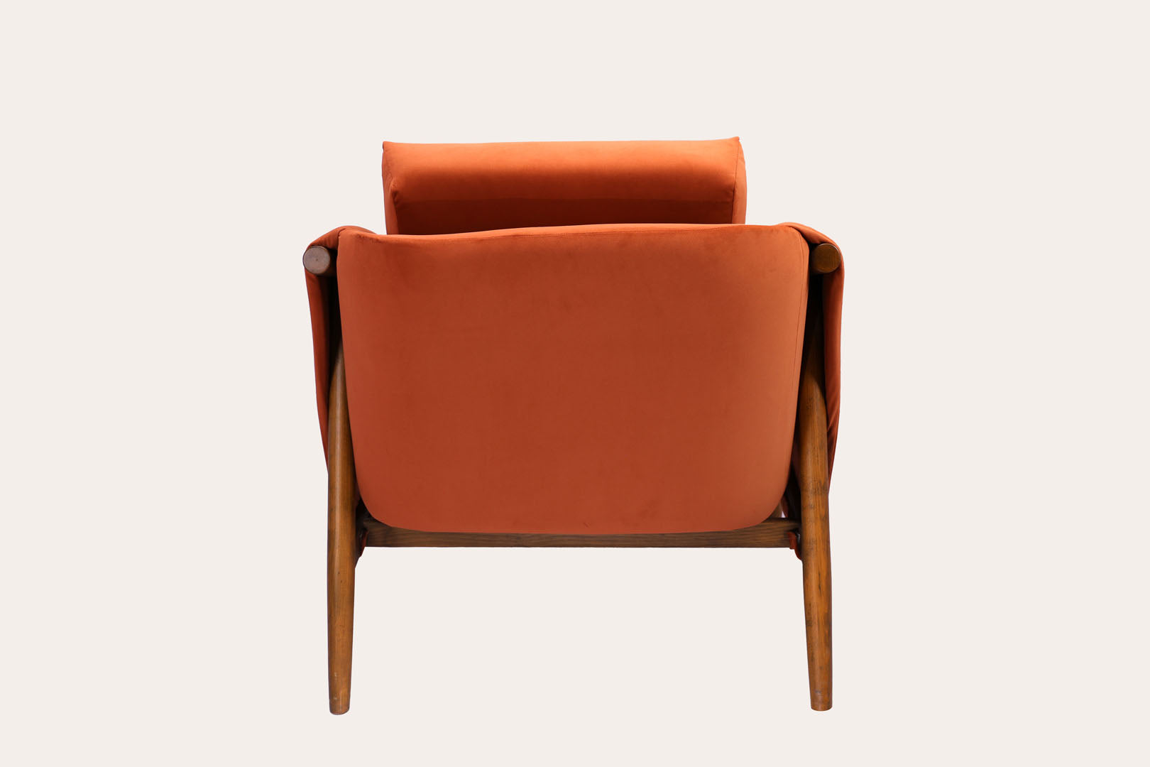 Brown Velvet Wooden Chair with Padded Arms