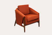 Brown Velvet Wooden Chair with Padded Arms