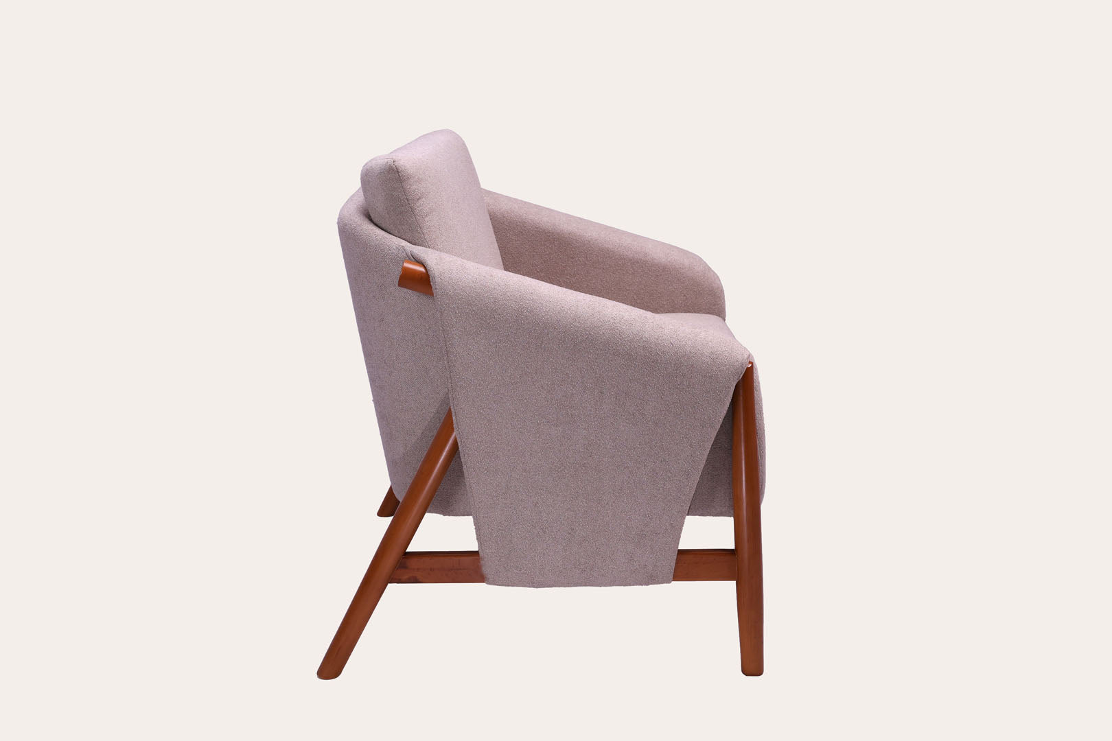 Grey Velvet Wooden Chair with Padded Arms