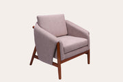 Grey Velvet Wooden Chair with Padded Arms