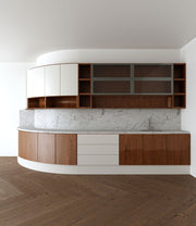Curved white and Brown Kitchen