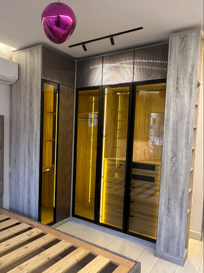 Modern Glass Dressing Room with Lights