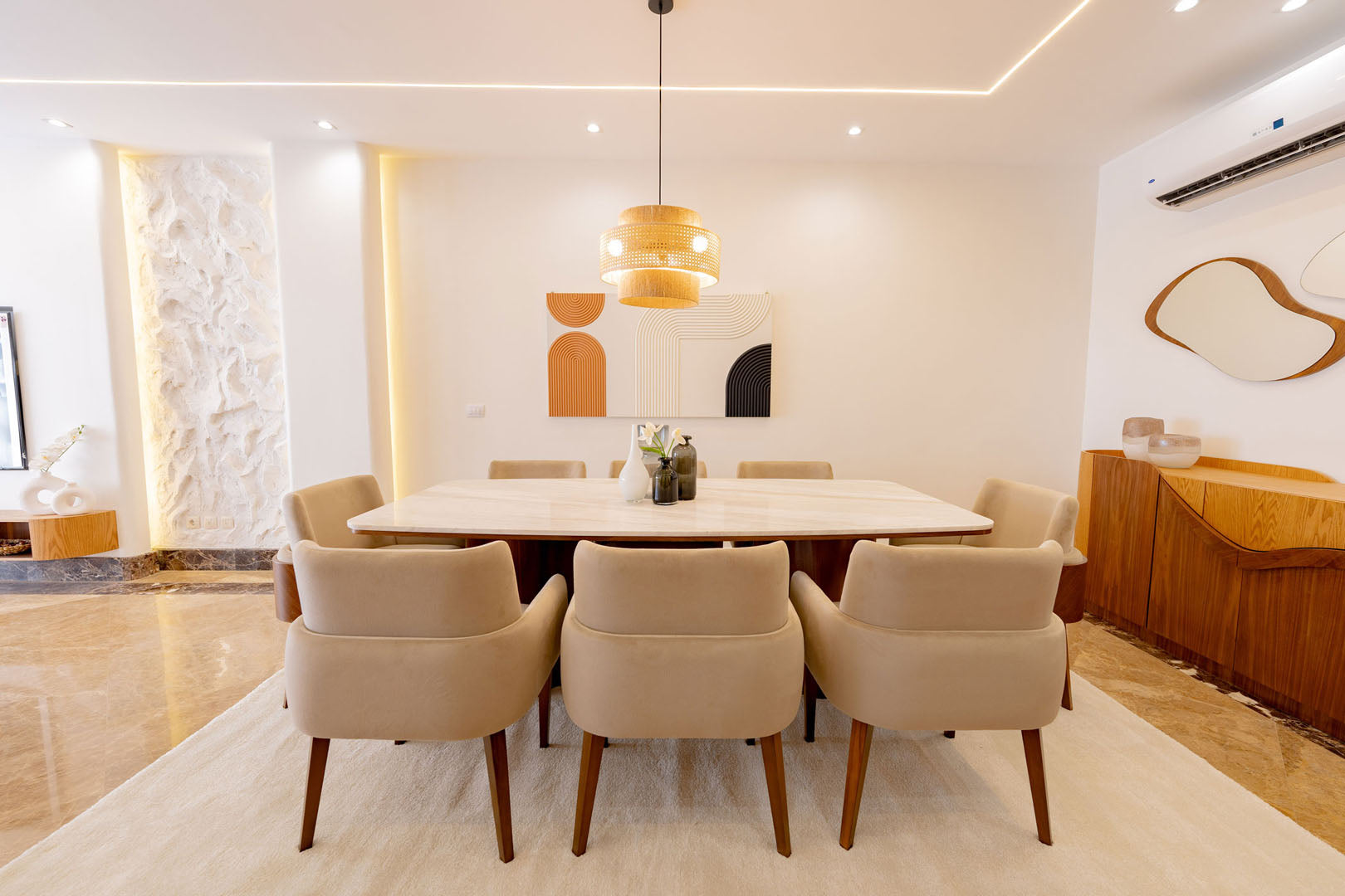 Modern Beige Marble Dinning Room