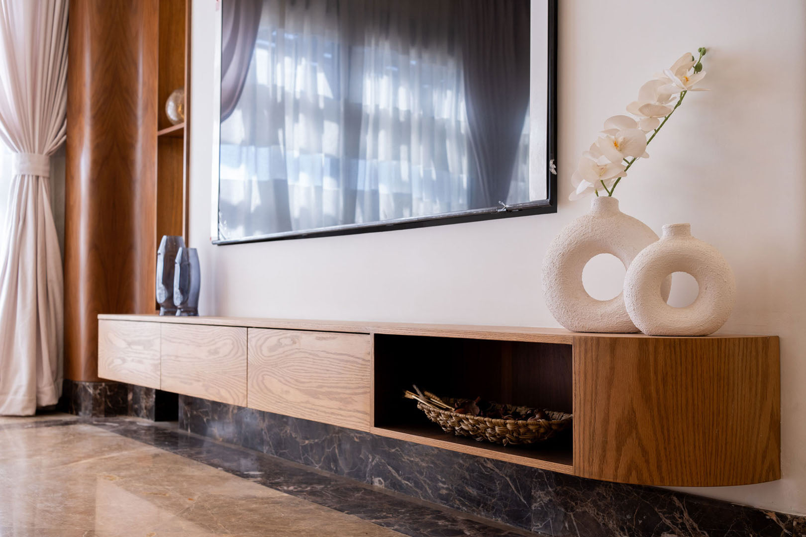 Natural Walnut Wood TV Unit