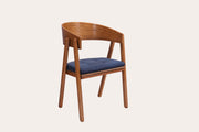 Oak Wood Blue Velvet Chair