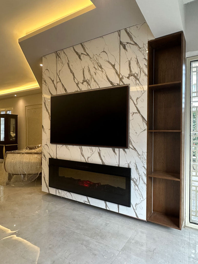 Modern White & Gold Marble TV Unit
