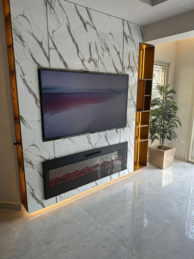 Modern White & Gold Marble TV Unit