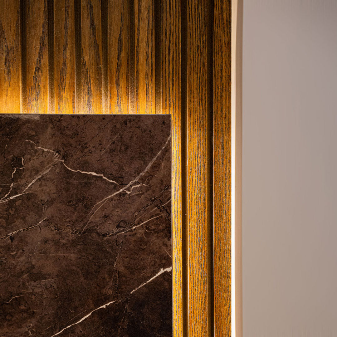 Wood Stripes & Marble TV Unit