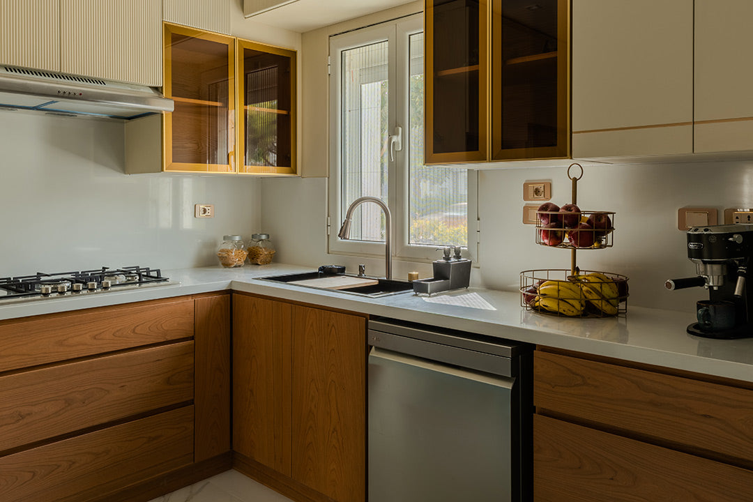 Modern White and Brown Natural Wood Kitchen